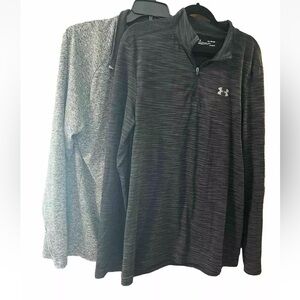 (2) Under Armour Tech Half Zip Long Sleeve Shirt HeatGear Gray & Black Mens XL